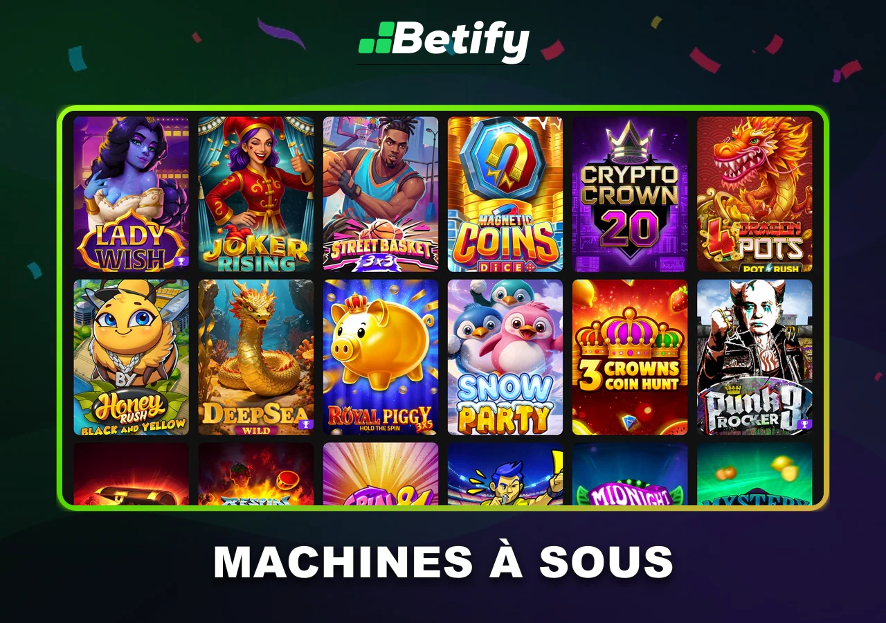 Machines à sous Betify Casino : Hold & Win, Megaways et jeux instantanés.